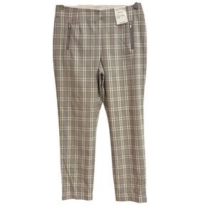 Calvin Klein NWT Plaid Stretch Slim Fit Ankle Pants Gray Beige Check Size 14